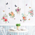 Kreative Blumen Vogelkäfig Wandaufkleber mit Schmetterlingen für gemütliche Dekoration - Farbenfroher Blumen- und Vogelstil (PH_QTB223)