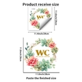Detailed dimensions of WC wall sticker with green succulents wreath and gold lettering - Succulent Wreath WC Sign (PH_QTB245)
