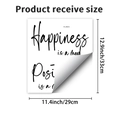 Détail du sticker mural blanc avec citation Happiness is a mood et les dimensions - Slogan Inspirant (PH_QTB278)