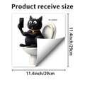 Dettaglio dell'adesivo in PVC con gatto nero sul water misura 11,4 pollici - Gatto Nero Con Telefono (PH_QTB29)