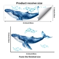 Blauwe walvis muursticker set met afmetingen voor lay-out en eindresultaat - Aquarel Blauwe Walvis (PH_QTB302)