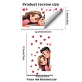 Detailed size chart showing received and finished dimensions of romantic couple wall stickers - Cartoon Couple Style (PH_QTB301)