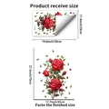 Détail du sticker mural rose rouge indiquant les dimensions du produit et du rendu - Style Rose Rouge (PH_QTB333)