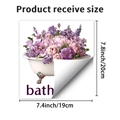 Vue détaillée du sticker mural de baignoire fleurie montrant les dimensions 20cm x 19cm - Style Baignoire Florale (PH_QTB309)