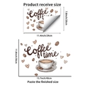 Detalle de la guía de dimensiones del vinilo decorativo Coffee Time con taza y corazones - Tema De La Hora Del Café (PH_QTB323)