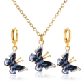 Elegantes Set aus goldener Schmetterlingskette und Ohrringen mit blauem Emaille-Dekor - Emaille Schmetterling Stil (3934)