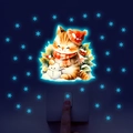 Luminous wall sticker set featuring a cute cat in winter scarf with glowing snowflakes - Yg_b071 Blu-ray