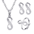 Elegantes silbernes Infinity-Schmuckset mit Kristallen, Halskette und offenem Ring - Unendlichkeit-Stil (7965)