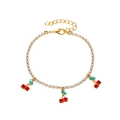 Gold cherry tennis anklet with red crystal pendants and adjustable lobster clasp - Rhinestone Cherry Style (S400) / KC Gold