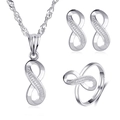 Elegant infinity jewelry set with silver necklace, earrings and adjustable ring - Bright Silver 7965 (3-Piece Set)