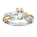 Anillo de búho bicolor con piedras brillantes y grabado I will always be with you Joyería - Talla 6 / Búho
