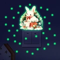 Luminous wall stickers featuring a cute Christmas bunny with glowing green stars and dots - Rabbit with Bow - Green Luminous (YG_B076 Green)