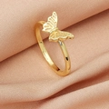 Elegant 3D butterfly ring in gold finish on soft textured fabric background - 3D Butterfly Ring (DZ-822)