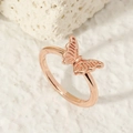 Elegant rose gold butterfly ring with textured details on a white minimalist background - Minimalist Butterfly Ring (2264)