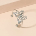 Minimalist silver butterfly open ring with a hollow 3D design and vintage metallic finish - Hollow Butterfly Ear Clip (WG-1076)