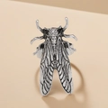 Macro detail of a vintage silver cicada ring showing realistic insect wings and textures - Cicada Shape Ring (4567) / Antique Silver