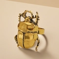 Detailed macro view of retro gold beetle ring with intricate insect texture and metallic finish - Beetle Shape Ring (M-023) / Antique Gold