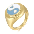 Gold plated heart yin yang signet ring with blue and white enamel finish - Size 6 / Gray
