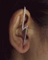 Gold lightning bolt ear crawler with cubic zirconia for minimalist pierced earring style - Lightning Style Gold (WG0-1024)