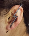 Minimalist lightning bolt ear crawler with white crystals on a dark plated metal base - Lightning Style Gun Black (WG0-0803)