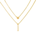 Collana a doppio strato dorata con disco martellato e pendente a barra verticale - Stile Disco Martellato e Barra Oro (0636)