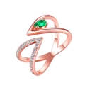 Minimalist V-shaped rose gold open ring with emerald green teardrop gemstone and zircons - One Size / Crossed Fish Tail Pear-Shaped Green Zirconia Style (5169) / Rose Gold
