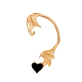 Gothic gold bat wing ear cuff with black heart detail, non-piercing dark style earring - Gold Bat Wing Heart (WG-0022# Left Ear)
