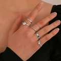 Six-piece silver ring set for women featuring minimalist bands and pearl accents - 6-Piece Set (10101) / 6-Piece Set / KC Gold