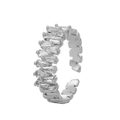 Adjustable geometric silver ring with baguette-cut zircon stones and wavy edge - Step-Cut Zirconia Cross Style (M-223) / White Gold Color (M-223)