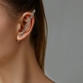 Silver chain ear cuff wrap with sparkling zircon accents in a minimalist hip hop style - Chain Silver