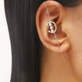 Minimalist silver piercing crawler earring with crescent moon and zircon stones - Moon Silver Earring Post