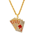 Hip hop gold necklace with iced out crystal poker royal flush cards pendant jewelry - Gold Colorful Heart A