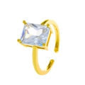 Adjustable gold ring with a large rectangular clear zircon stone in a 4-prong setting - Rectangular Main Zirconia Open Style (0391) / Light KC Gold (0391)