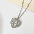 Silver hollow heart necklace with hugging silhouette and white zircon stones - Silver Heart Silhouette