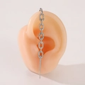 Minimalist silver S925 chain wrap earrings with white zircon accents on ear model - Oval Chain Silver