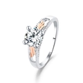 Anillo de circonita con alas de ángel con banda plateada y detalles de alas oro rosa - US 6 / Estilo Pluma de Dos Tonos (4322)