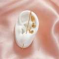 Minimalist gold ear threader earrings featuring three polished round sequins on fine chain - Sequin Threader Gold