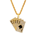 Gold iced out poker royal flush necklace with white rhinestones and black spade charms - Gold Colorful Spade A