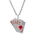 Hip hop silver playing cards pendant with iced out rhinestones and rope chain - Silver Colorful Heart A