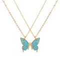 Bijpassende vlinder BFF kettingen met blauwe emaille details op gouden dunne kettingen - Paar Halskettingen (2066) / Goud en Blauw