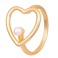Elegant gold hollow heart open ring featuring a delicate pearl accent on white background - Gold Heart Style (WG-0431)