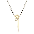 Collana boho dorata con perle nere, pendente fiocco in zircone e perle a goccia - Oro KC Chiaro (Stile Fiocco Perline Nere)