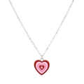 Sweet heart pendant necklace in silver metal featuring red and pink enamel layering - Silver Pink Necklace