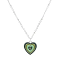Retro minimalist silver necklace featuring layered green gradient heart pendant - White K Green Necklace