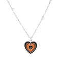 Retro multi-layered heart pendant necklace with black brown and orange enamel finish - White K Black Necklace
