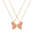 Bijpassende vlinder vriendschapsketting set in roze emaille met goudkleurige ketting - Paar Halskettingen (1424) / Goud en Roze