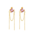 Elegante Ohrringe mit violettem Zirkon, langen goldenen Quasten und quadratischem Stein - Lila Kristall Lange Quasten Ohrklemme Stil (Paar) (WG-0975) / KC-Gold mit lila Kristall