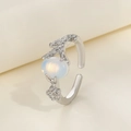 Creative thorn-textured heart ring in antique silver with oval opal gemstone - Coral Texture Oval Moonstone (16 White K X735)
