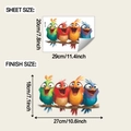 Detailed size specifications for colorful birds on tree branch wall stickers - 20x29cm