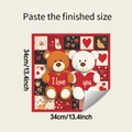 Detail of 34cm Valentine's teddy bear dishwasher sticker with I love you text and peel-back adhesive - 34x34cm / Milky White